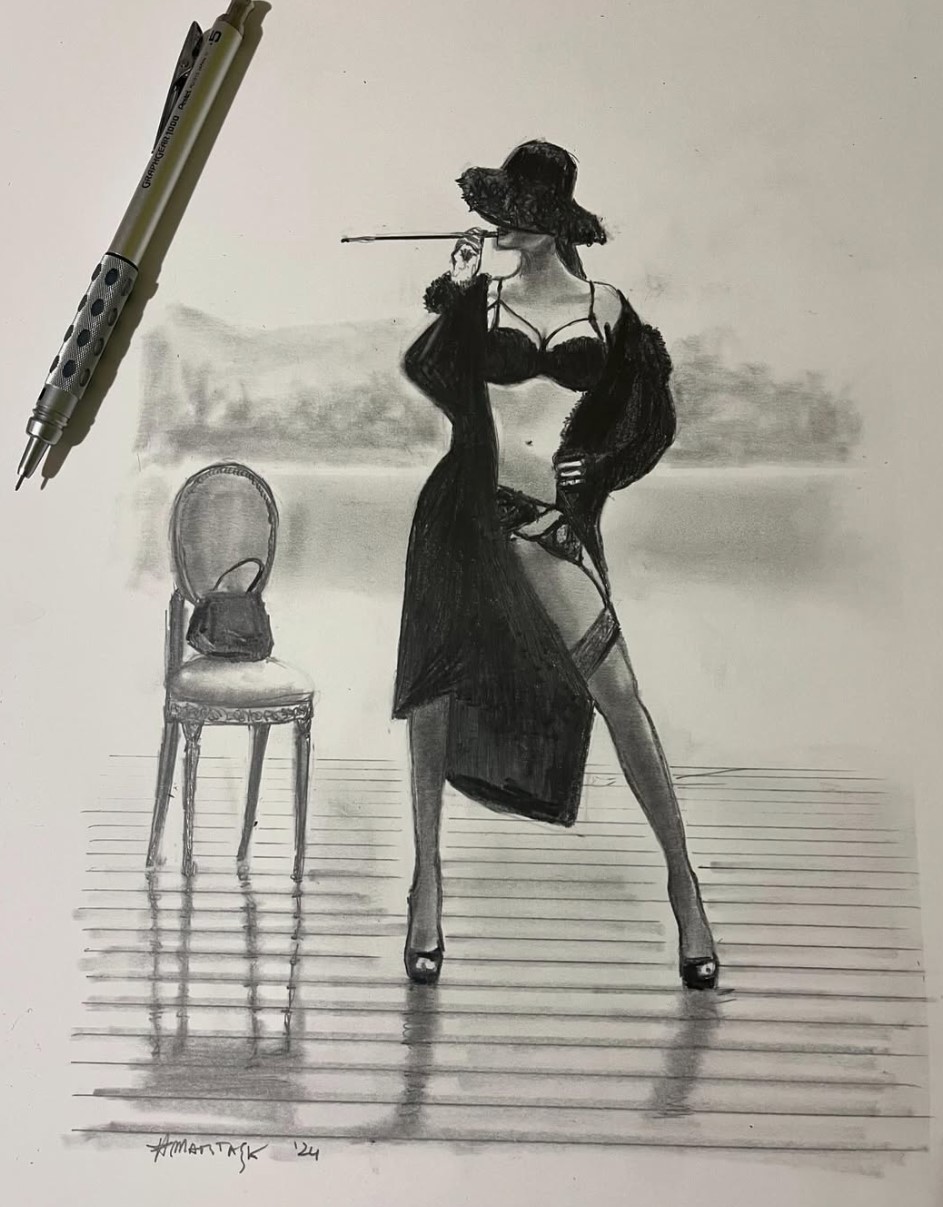 Disegno a grafite su carta, figura femminile — Matitask opera 19