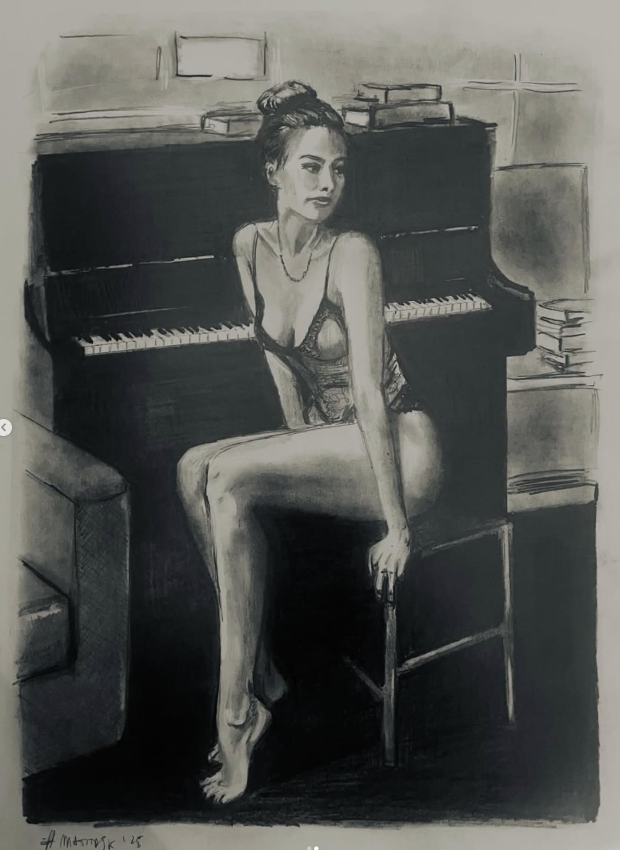 Disegno a grafite su carta, figura femminile — Matitask opera 20