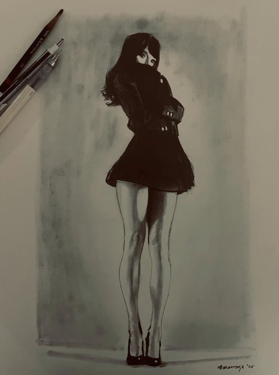 Disegno a grafite su carta, figura femminile — Matitask opera 21