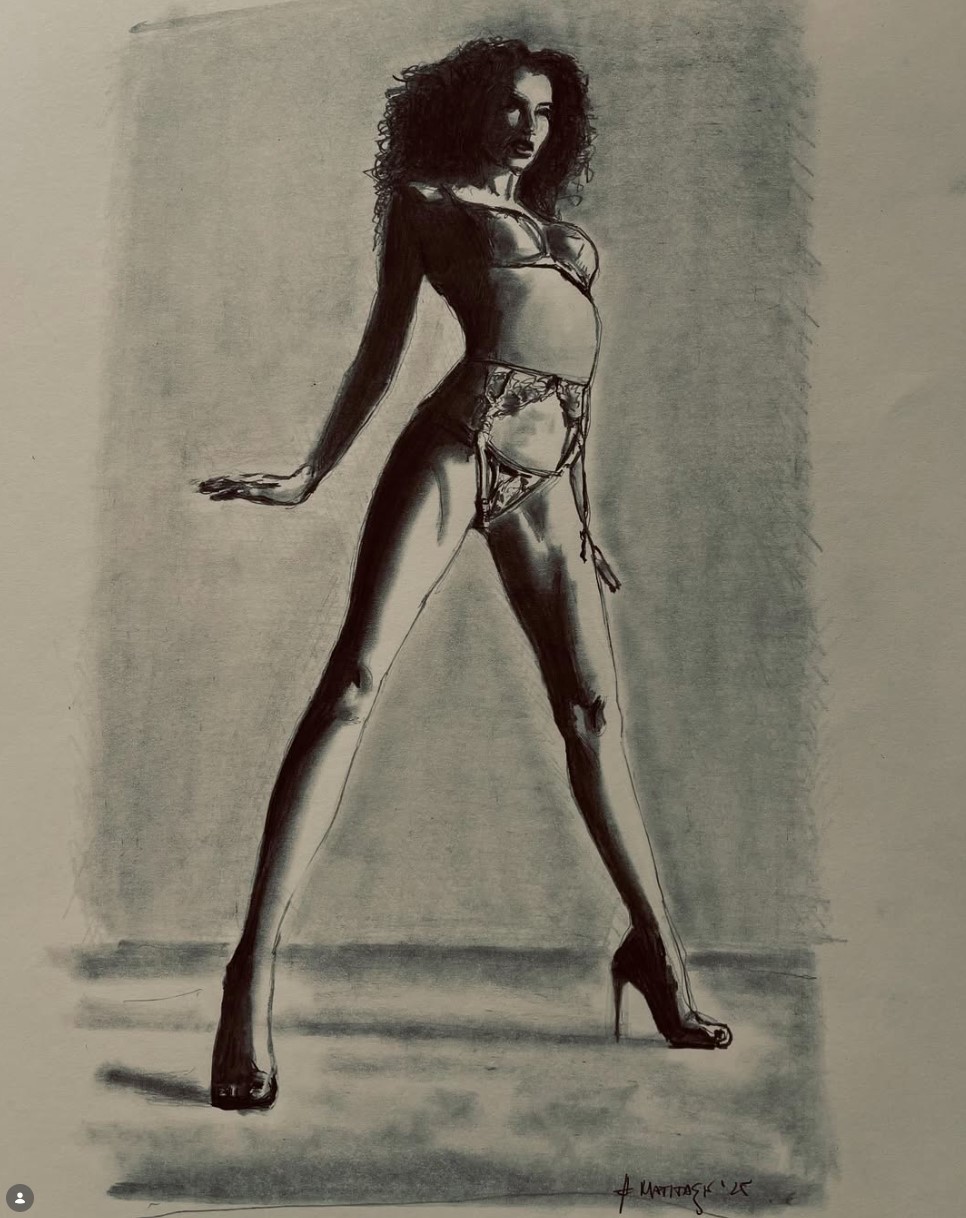Disegno a grafite su carta, figura femminile — Matitask opera 22