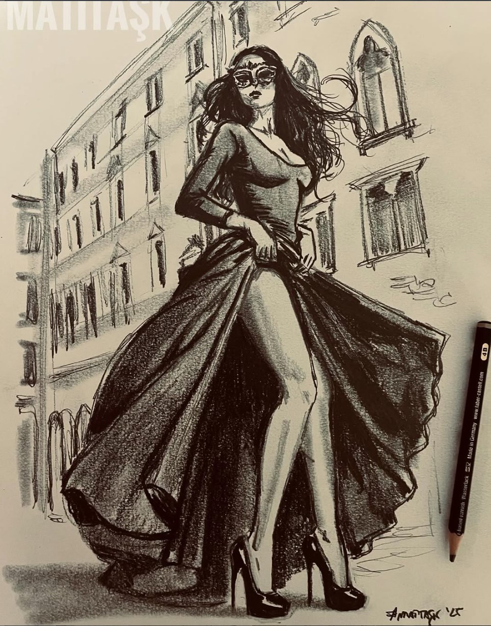 Disegno a grafite su carta, figura femminile — Matitask opera 25